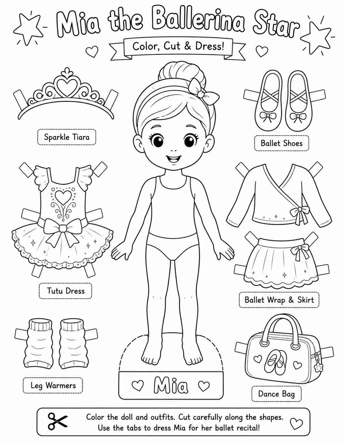 Mia the Ballerina Star - Line Art Sample